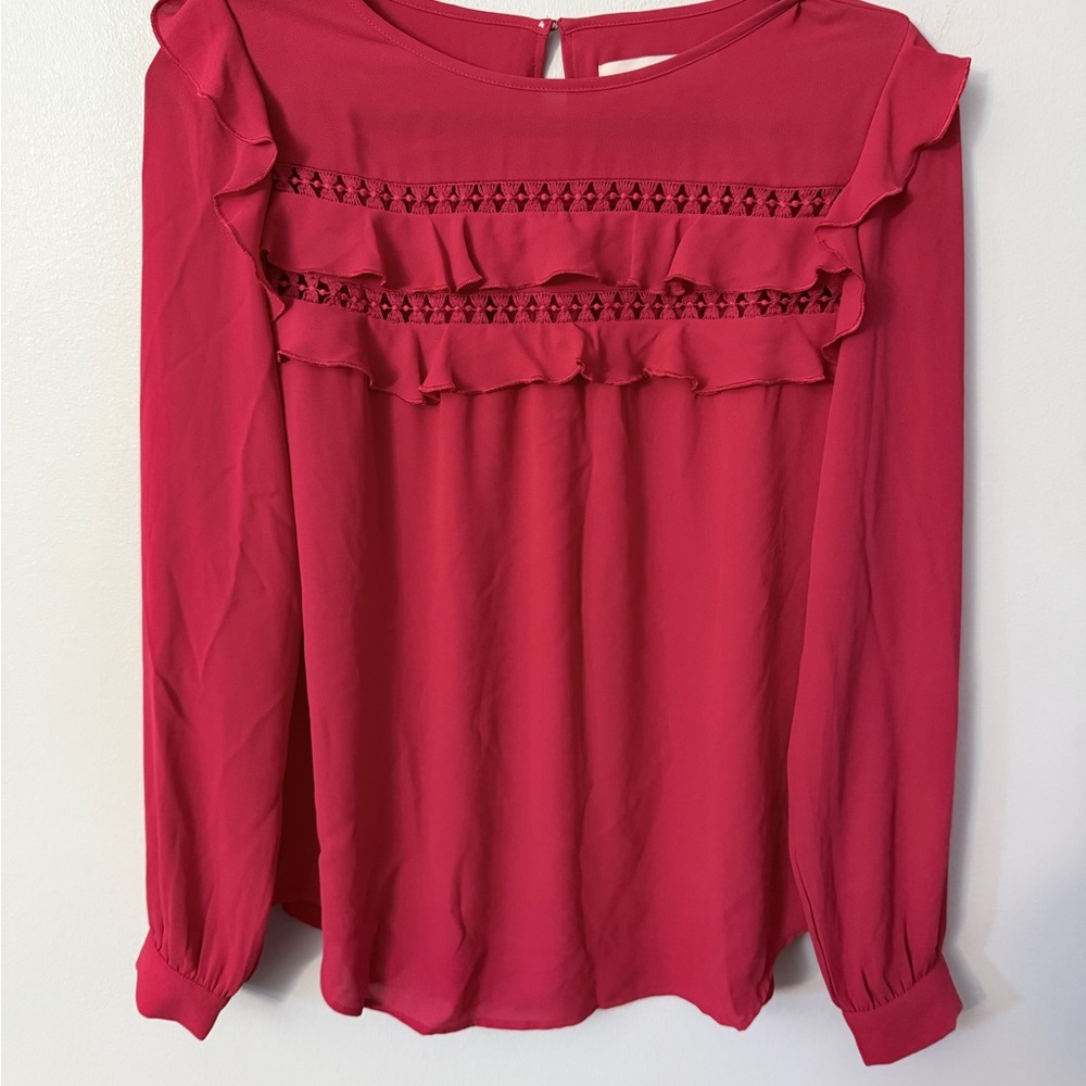 LOFT Red long sleeve Ruffle Blouse